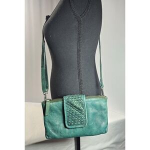 Vilenca Holland Women's Turquoise Woven Leather Purse Shoulder Crossbody Blue Ba